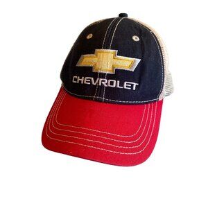Chevrolet Logo Trucker Hat Red White Blue Adjustable Snapback Mesh Back 100% Cot